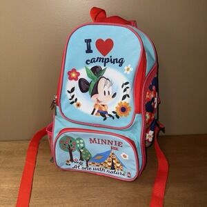 Disney Minnie Mouse I Love Camping Backpack Blue Pink Floral Kids School Bag